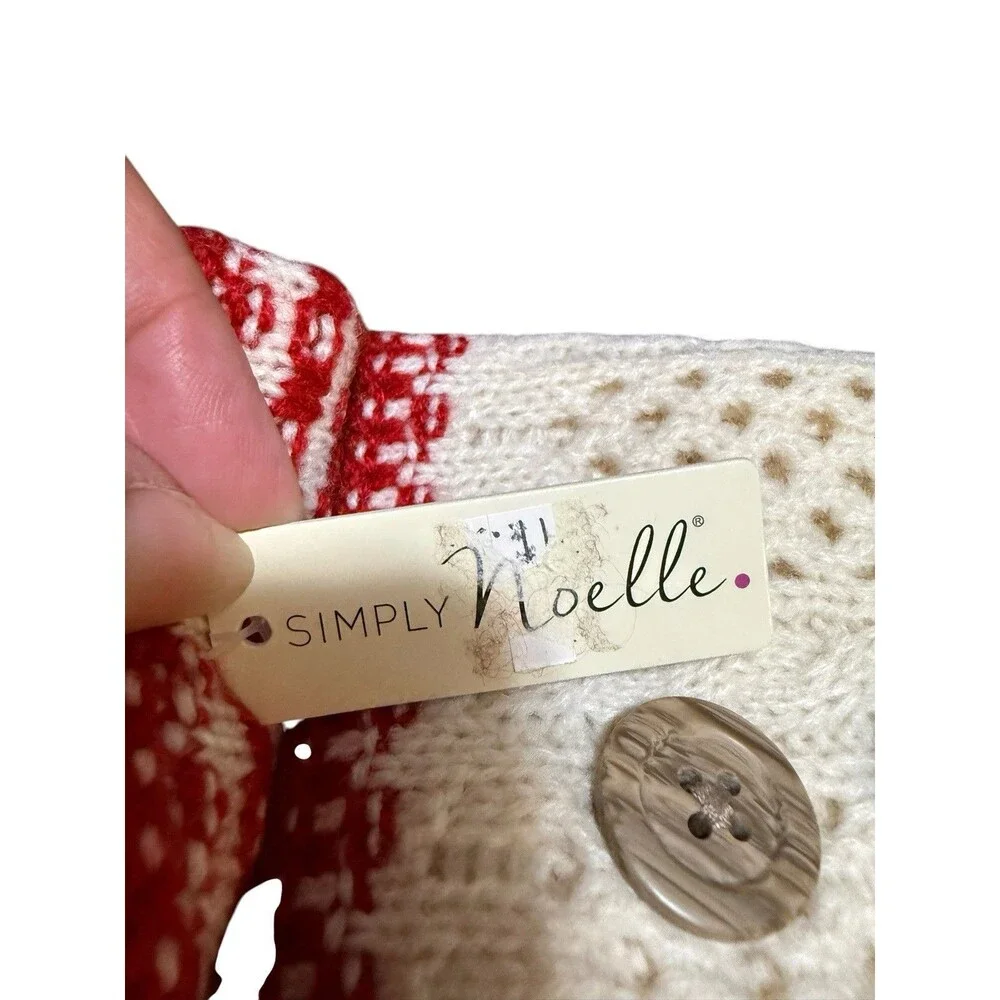Simply Noelle Wrist Warmers Red Ivory Knit Fingerless Gloves Buttons NWT